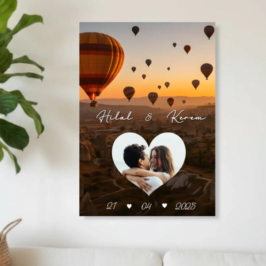 Kişiye Özel Kalp Çerçeveli Kanvas Tablo - Kapadokya Tema