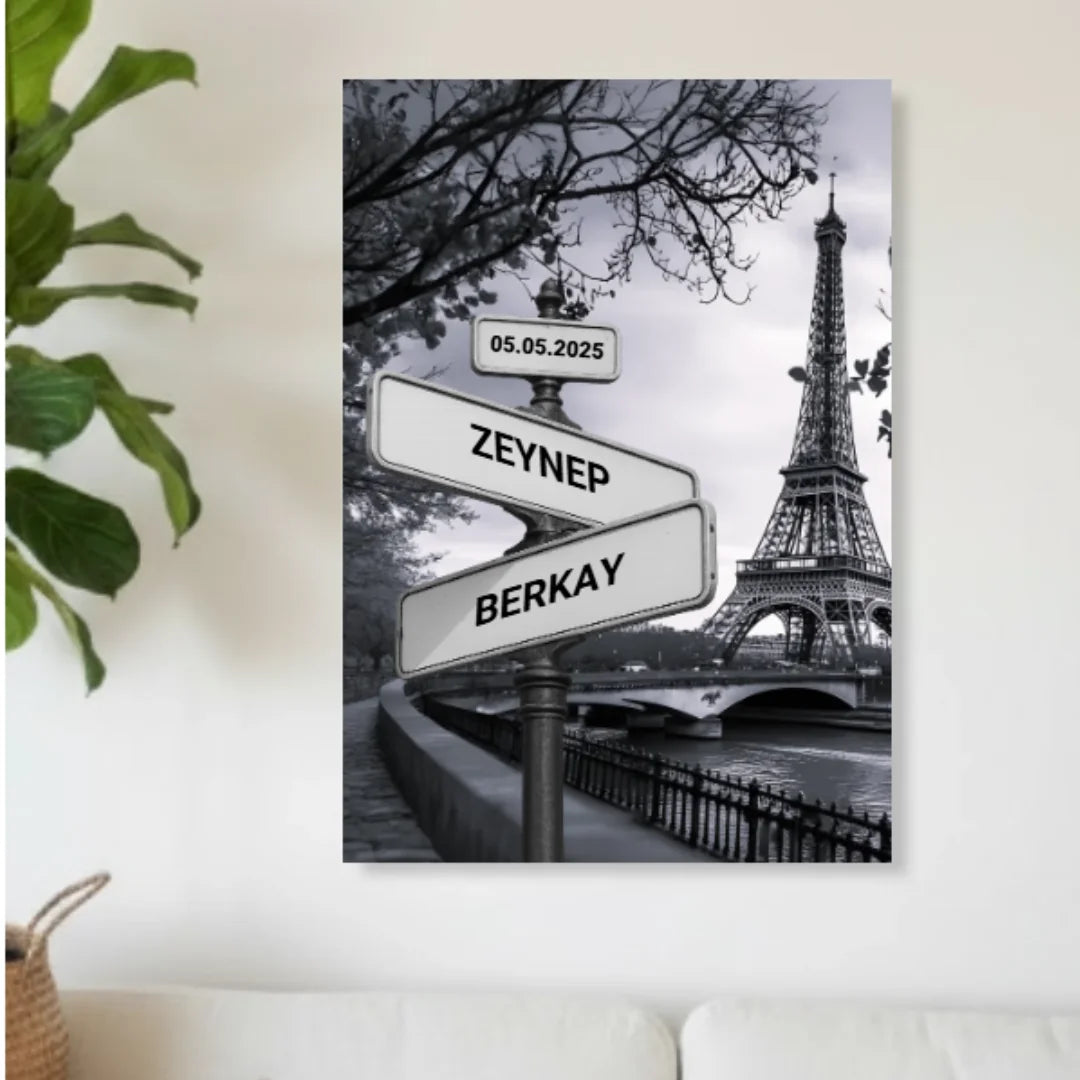 İsme Özel Tabela Konseptli Kanvas Tablo Siyah Beyaz